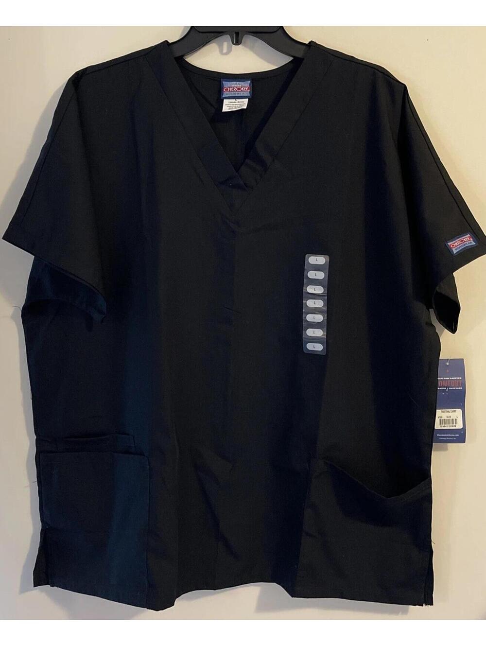 Cherokee Unisex Adult Large Black Short-Sleeved Vneck Scrub Top NWT! M460